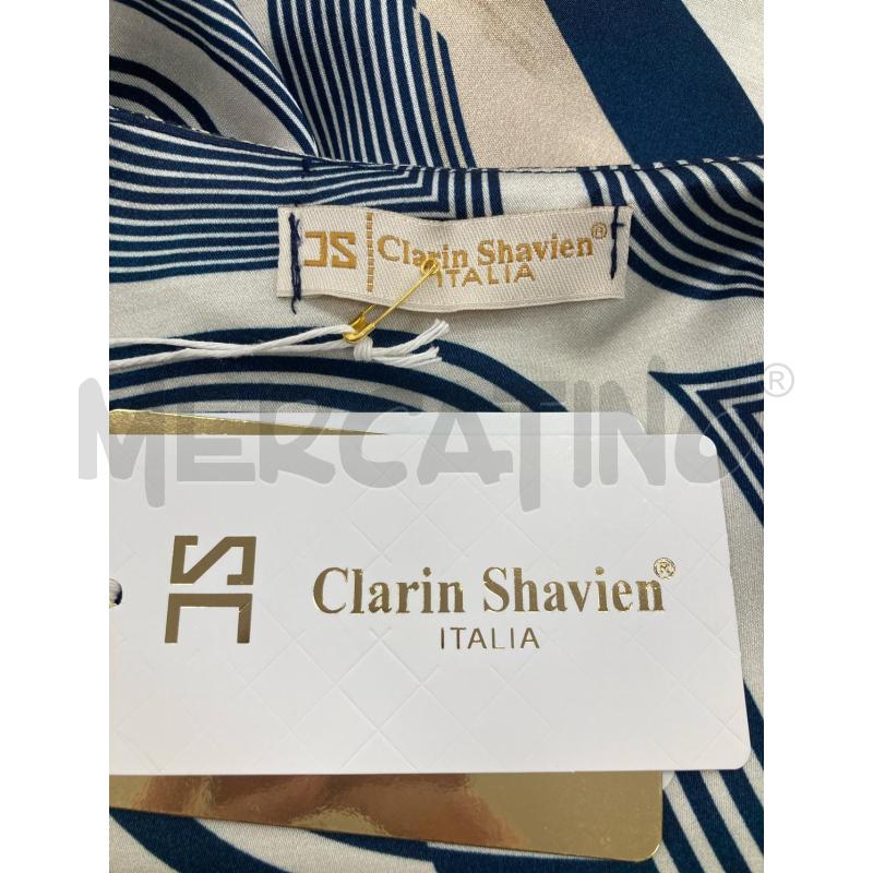 BLUSA DONNA CLARIN SHAVIEN BEIGE BLU COLLO V BRILLANTINI CARTELLINO | Mercatino dell'Usato Gazzada schianno 3