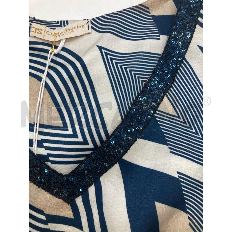 BLUSA DONNA CLARIN SHAVIEN BEIGE BLU COLLO V BRILLANTINI CARTELLINO | Mercatino dell'Usato Gazzada schianno 5