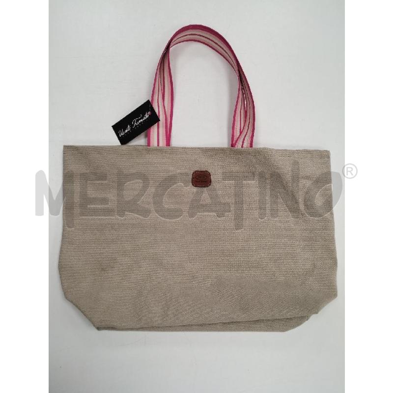BORSA DONNA BRICS TELA BEIGE MANICI ROSA DIFETTO | Mercatino dell'Usato Gazzada schianno 1