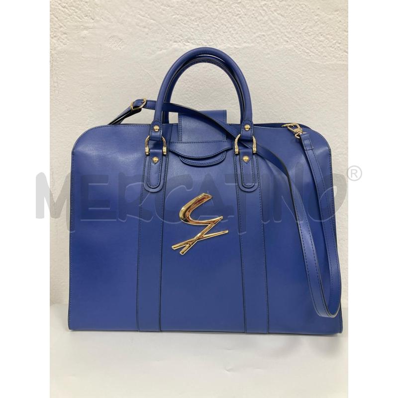 BORSA DONNA GATTINONI GRANDE BLU LOGO DORATO + TRACOLLA | Mercatino dell'Usato Gazzada schianno 1