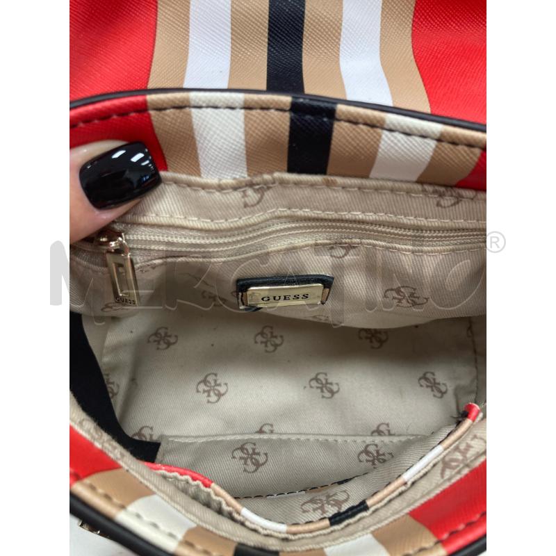 BORSA DONNA GUESS RIGHE ROSSE MARRONI BIANCHE | Mercatino dell'Usato Gazzada schianno 4