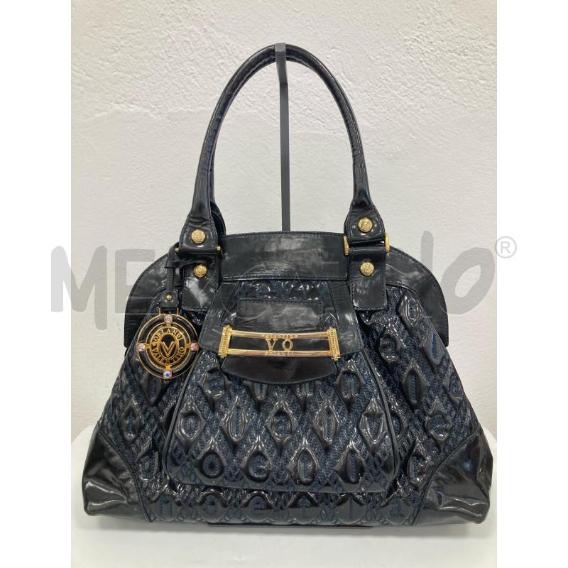 BORSA DONNA VALENTINO ORLANDI NERA VERNICE CUCITURE BLU | Mercatino dell'Usato Gazzada schianno 1