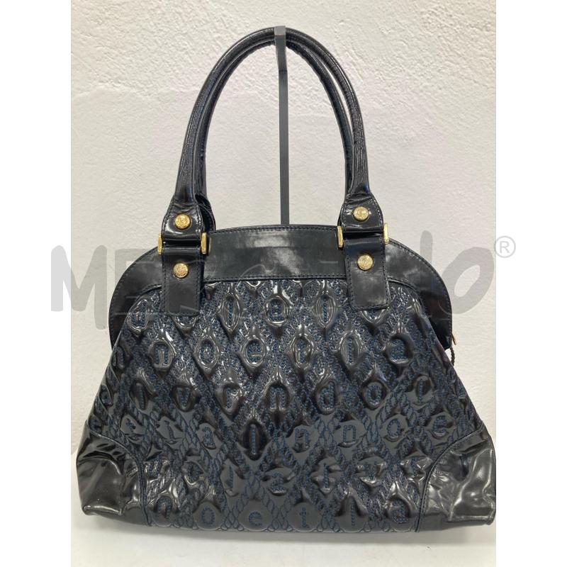 BORSA DONNA VALENTINO ORLANDI NERA VERNICE CUCITURE BLU | Mercatino dell'Usato Gazzada schianno 3