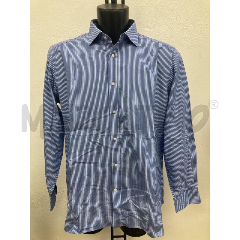 CAMICIA UOMO BOGGI AZZURRA SCURO RIGHINE BIANCHE | Mercatino dell'Usato Gazzada schianno 1