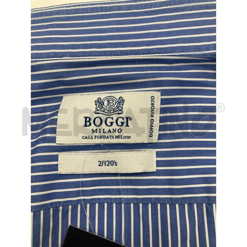 CAMICIA UOMO BOGGI AZZURRA SCURO RIGHINE BIANCHE | Mercatino dell'Usato Gazzada schianno 3