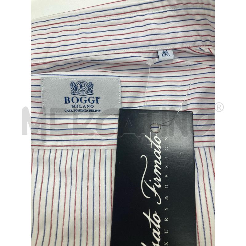 CAMICIA UOMO BOGGI BIANCA RIGHINE BLU ROSSE | Mercatino dell'Usato Gazzada schianno 3