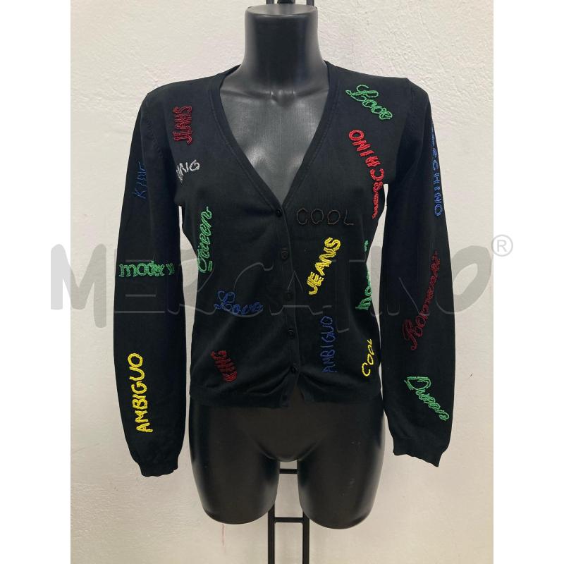 CARDIGAN DONNA MOSCHINO NERO SCRITTE PERLINE | Mercatino dell'Usato Gazzada schianno 1