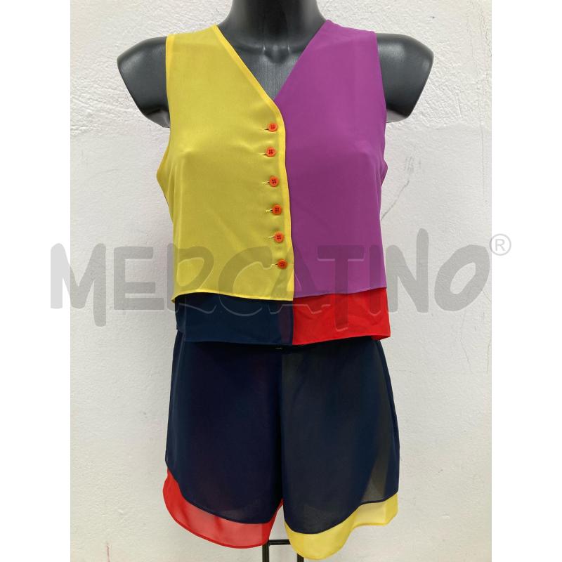 COMPLETO DONNA SPAZIOJEANS PANTALONCINO + CAMICIA GIALLO ROSSO VIOLA BLU | Mercatino dell'Usato Gazzada schianno 1