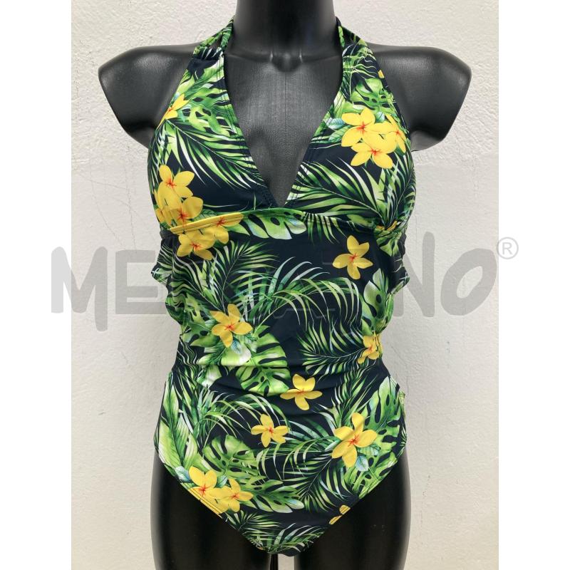 COSTUME DONNA INTERO NERO FOGLIE VERDI FIORI GIALLI | Mercatino dell'Usato Gazzada schianno 1