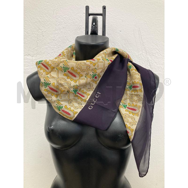 FOULARD GUCCI BEIGE MARRONE DISEGNI GIALLI CARTELLINO | Mercatino dell'Usato Gazzada schianno 1