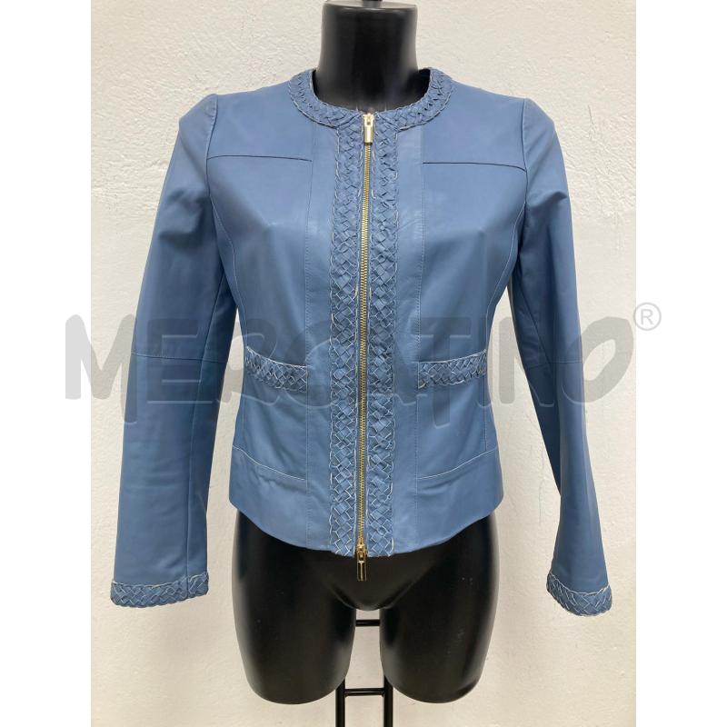 GIACCA DONNA LUISA SPAGNOLI BLU PELLE TRECCIA COLLETTO | Mercatino dell'Usato Gazzada schianno 1