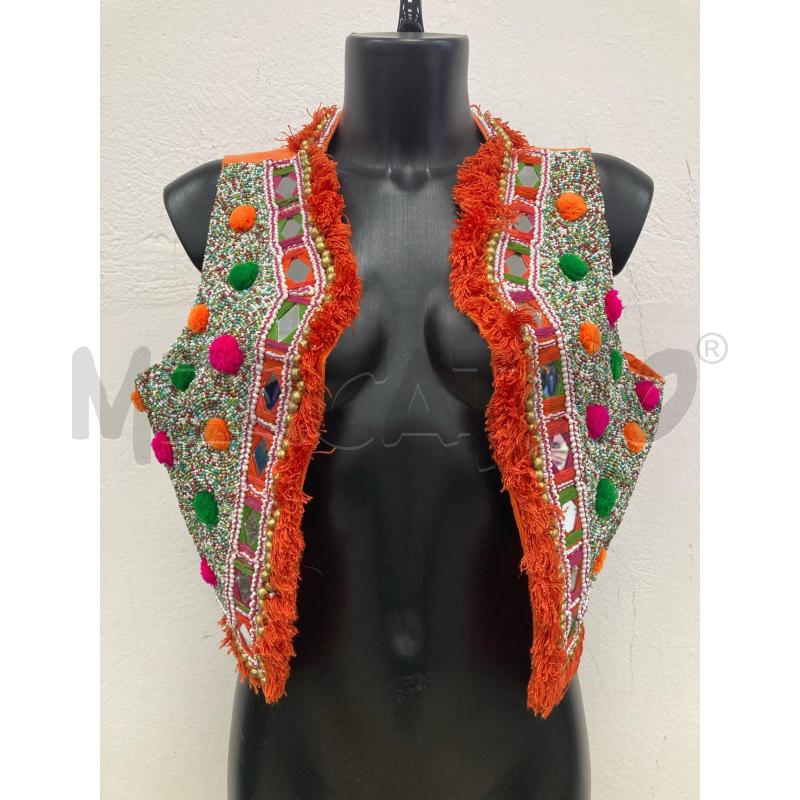 GILET DONNA MAMA KENYA ARANCIO PERLINE POM PON  | Mercatino dell'Usato Gazzada schianno 1