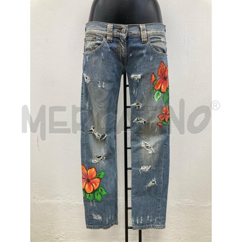 JEANS DONNA SEXY WOMAN FIORI DISEGNATI STRAPPI | Mercatino dell'Usato Gazzada schianno 1