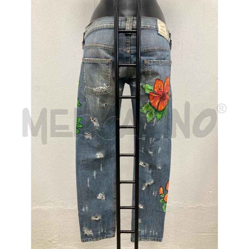 JEANS DONNA SEXY WOMAN FIORI DISEGNATI STRAPPI | Mercatino dell'Usato Gazzada schianno 2