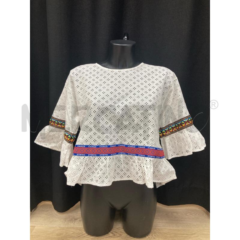 MAGLIA DONNA GAELLE SAN GALLO BIANCA INSERTI RICAMATI COLORATI | Mercatino dell'Usato Gazzada schianno 1
