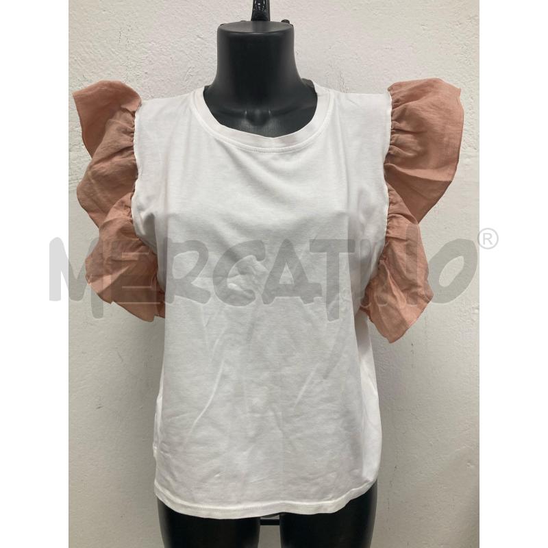 MAGLIA DONNA IRIS BIANCA MANICA VOULANT ROSA | Mercatino dell'Usato Gazzada schianno 1