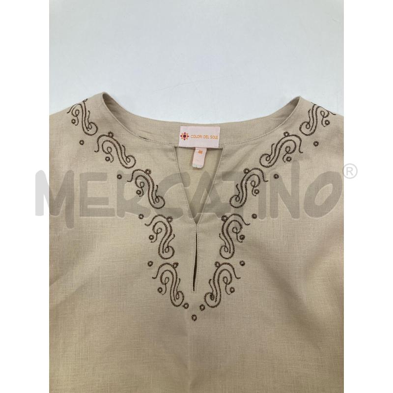 MAGLIA DONNA LINO BEIGE COLLO RICAMO MARRONE COLORI DEL SOLE  | Mercatino dell'Usato Gazzada schianno 4