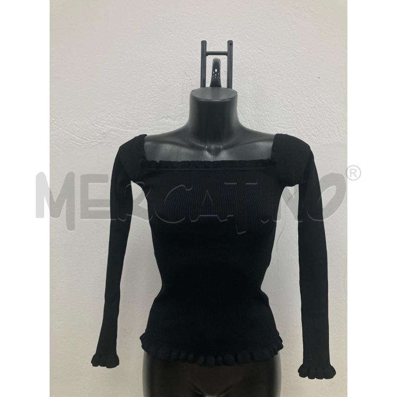 MAGLIA DONNA MOTIVI NERA COSTINE COLLO BARCHETTA | Mercatino dell'Usato Gazzada schianno 1