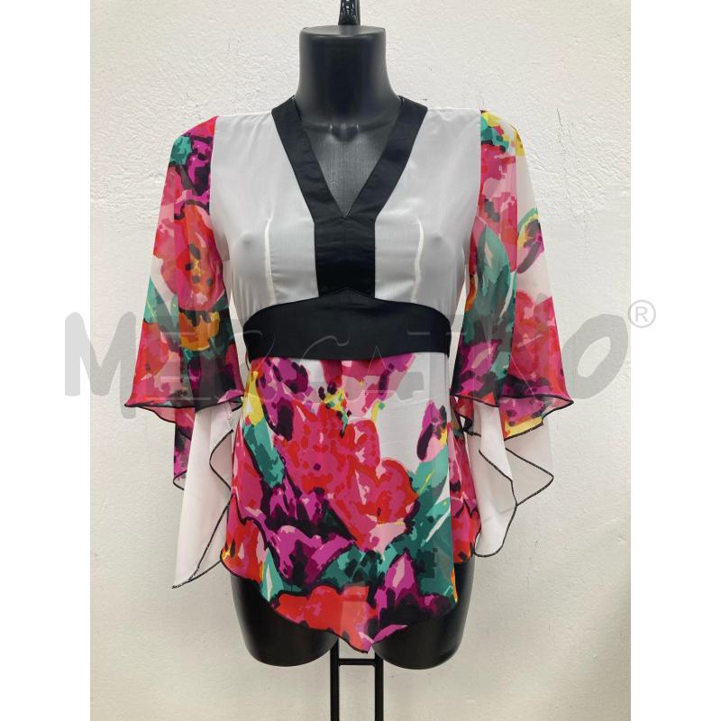 MAGLIA DONNA SETA BIANCA CINTURA NERA SOTTO FIORATO | Mercatino dell'Usato Gazzada schianno 1