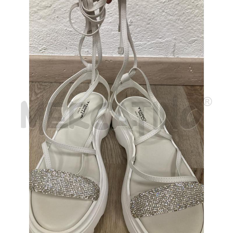 SANDALI DONNA TOSCA BLU PELLE BIANCHI FASCIA BRILLANTINI | Mercatino dell'Usato Gazzada schianno 5