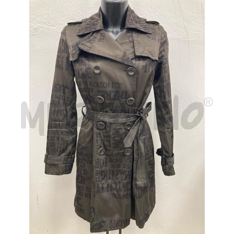 TRENCH DONNA DESIGUAL MARRONE SCRITTE NERE | Mercatino dell'Usato Gazzada schianno 1