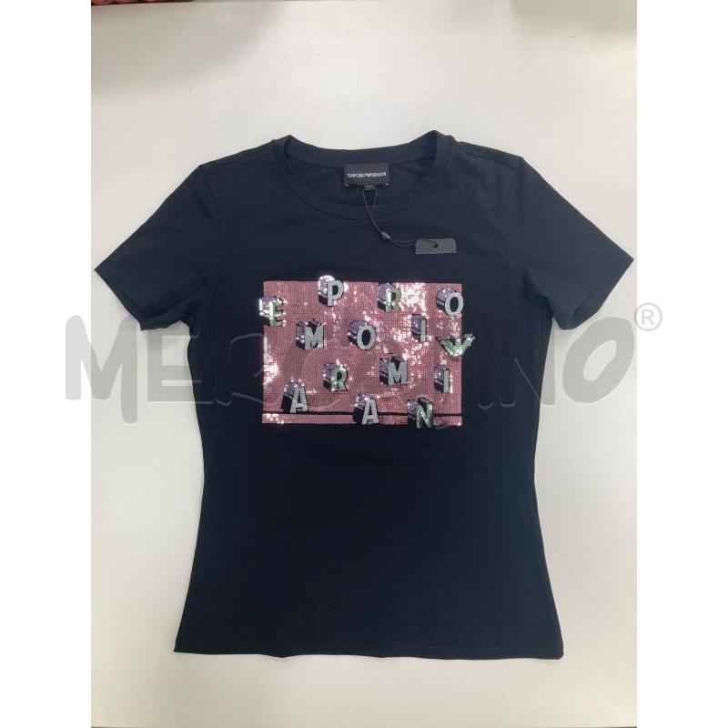 T SHIRT DONNA EMPORIO ARMANI NERA PAILLETTES ROSA CARTELLINO | Mercatino dell'Usato Gazzada schianno 1