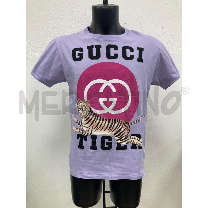 T SHIRT DONNA GUCCI LILLA SCRITTA NERA | Mercatino dell'Usato Gazzada schianno 1