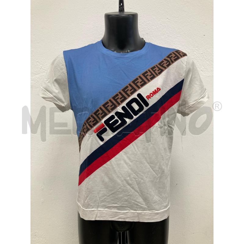 T SHIRT UOMO FENDI AZZURRA BIANCA RIGA ROSSA | Mercatino dell'Usato Gazzada schianno 1