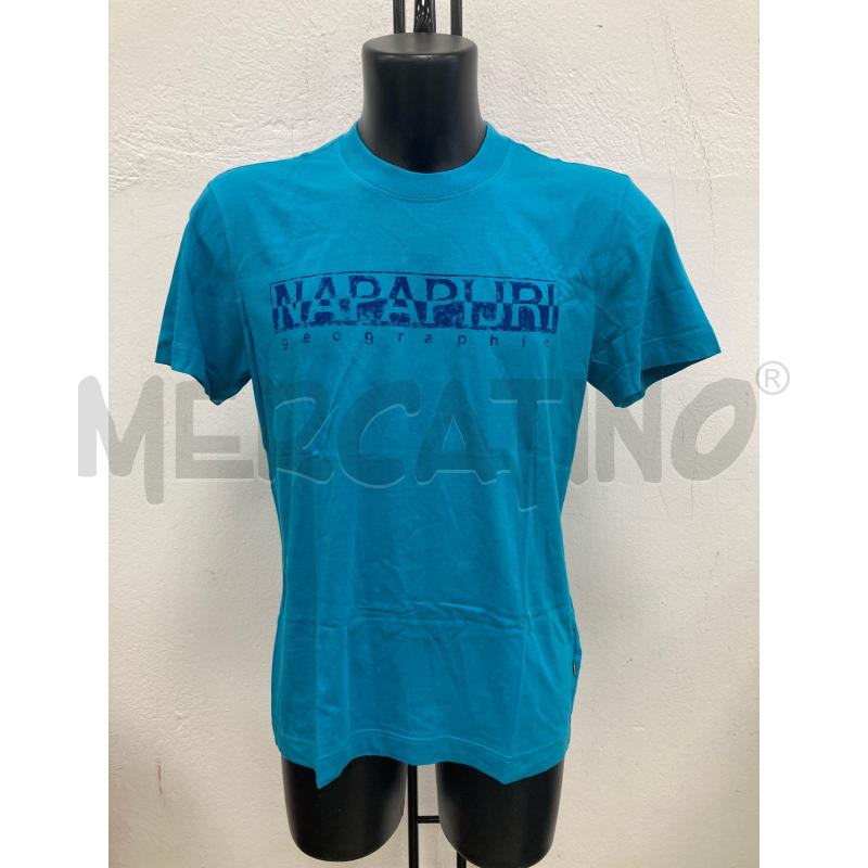 T SHIRT UOMO NAPAPIJRI AZZURRA SCRITTA SFUMATA BLU | Mercatino dell'Usato Gazzada schianno 1