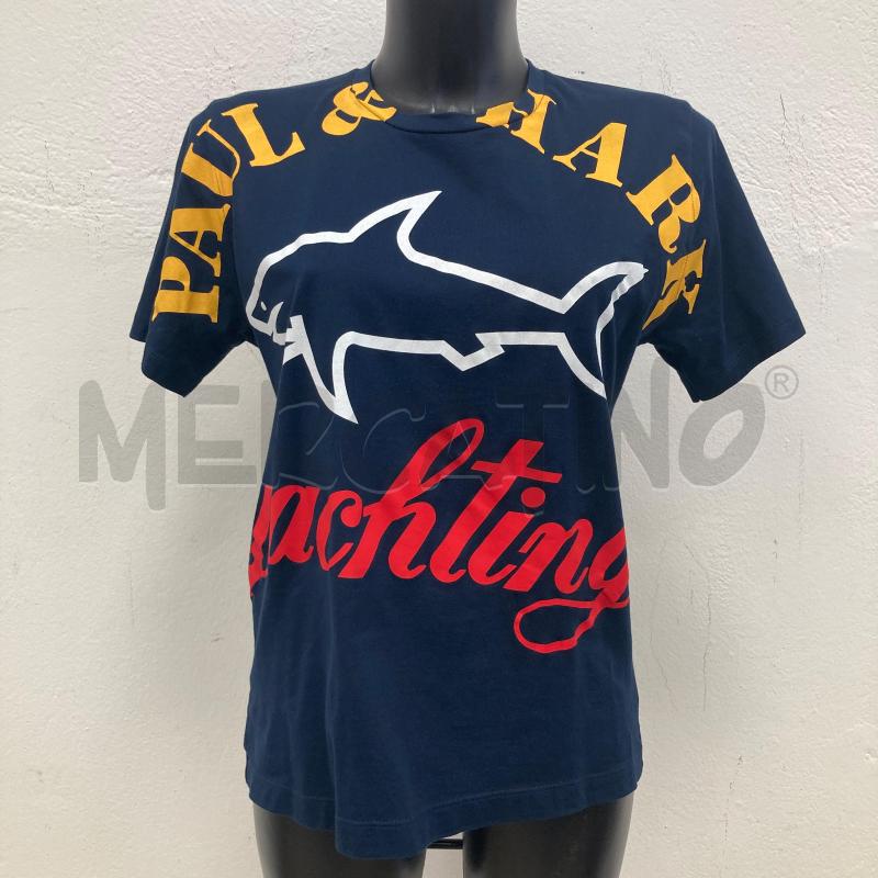 T SHIRT UOMO PAUL & SHARK BLU SCRITTA GIALLA ROSSA | Mercatino dell'Usato Gazzada schianno 1