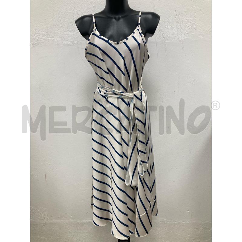 VESTITO DONNA GIAN VARGIAN BIANCO RIGHE BLU CINTURA | Mercatino dell'Usato Gazzada schianno 1