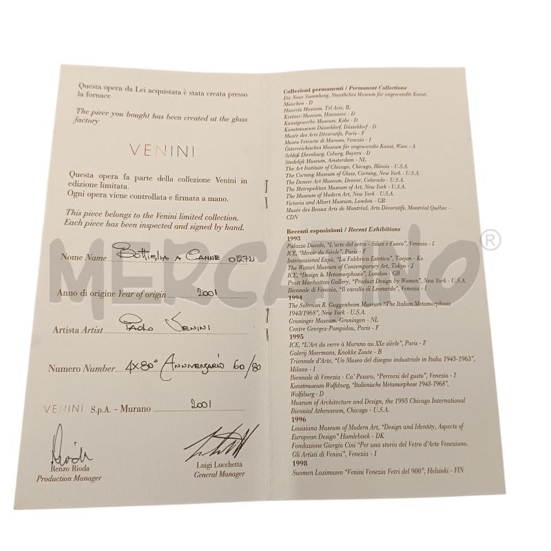 PAOLO VENINI BOTTIGLIA A CANNE EDIZIONE SPECIALE ANNIVERSARIO  60/80 CM 48 | Mercatino dell'Usato Verbania 5