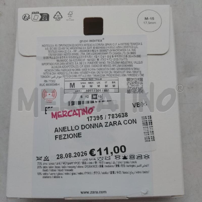 ANELLO DONNA ZARA CONFEZIONE | Mercatino dell'Usato Domodossola 3