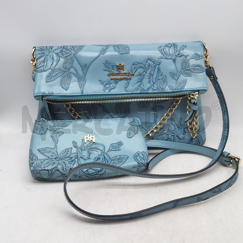 BORSA DONNA AZZURRA FIORATA CATENA TRACOLLA + BUSTINA CUOIERIA FIORENTINA | Mercatino dell'Usato Domodossola 1