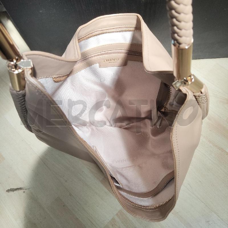 BORSA DONNA A SACCA BEIGE PELLE A SPALLA PROFILO INTRECCIATO TWIN-SET | Mercatino dell'Usato Domodossola 4