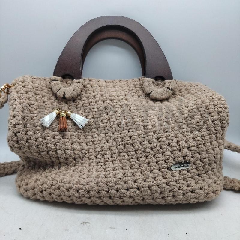 BORSA DONNA BEIGE HANDMADE TRACOLLA MANICI LEGNO  | Mercatino dell'Usato Domodossola 1