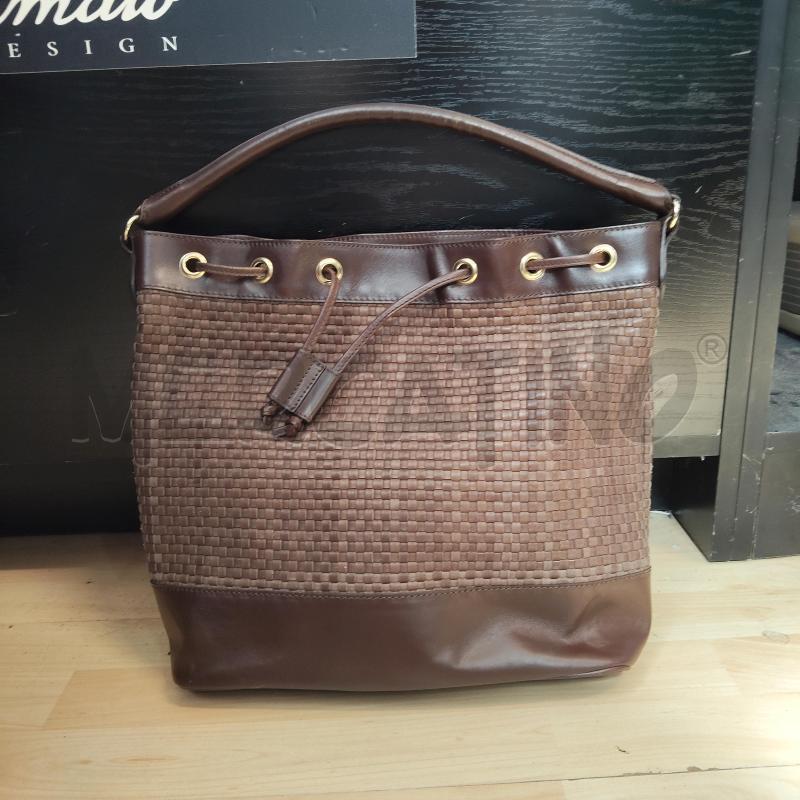 BORSA DONNA MARRONE VERA PELLE TRECCIA  | Mercatino dell'Usato Domodossola 1