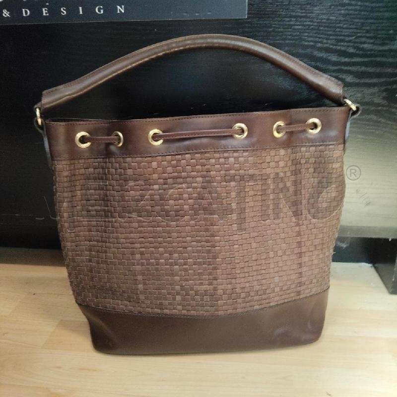 BORSA DONNA MARRONE VERA PELLE TRECCIA  | Mercatino dell'Usato Domodossola 2