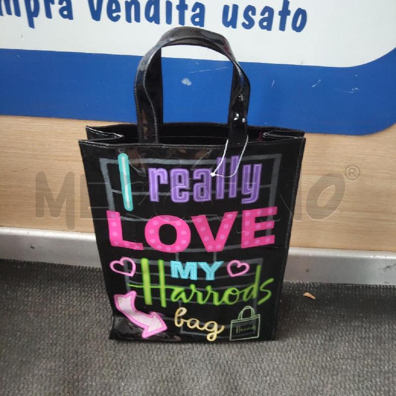 BORSA DONNA PLASTICA NERA SCRITTE HARRODS | Mercatino dell'Usato Domodossola 1