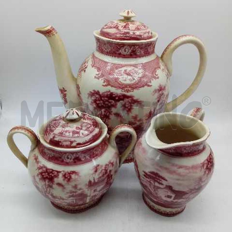 CAFFETTIERA CERAMICA+LATTIERA+ZUCCHEIRERA MARCHIO INGLESE DISEGNO ROSA