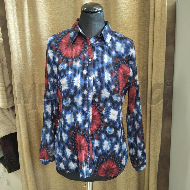 CAMICIA DONNA FANTASIA BLU FIORI ROSSI DESIGUAL | Mercatino dell'Usato Domodossola 1