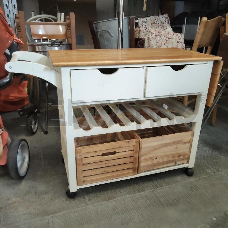CARRELLINO BIANCO E LEGNO 2 CASSETTI 2 CONTENITORI | Mercatino dell'Usato Domodossola 1