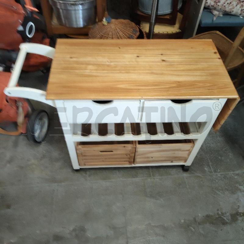 CARRELLINO BIANCO E LEGNO 2 CASSETTI 2 CONTENITORI | Mercatino dell'Usato Domodossola 2