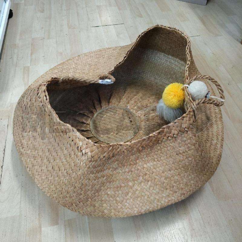 CESTO GRANDE INTRECCIATO CON PON PON BIANCO GIALLO | Mercatino dell'Usato Domodossola 2