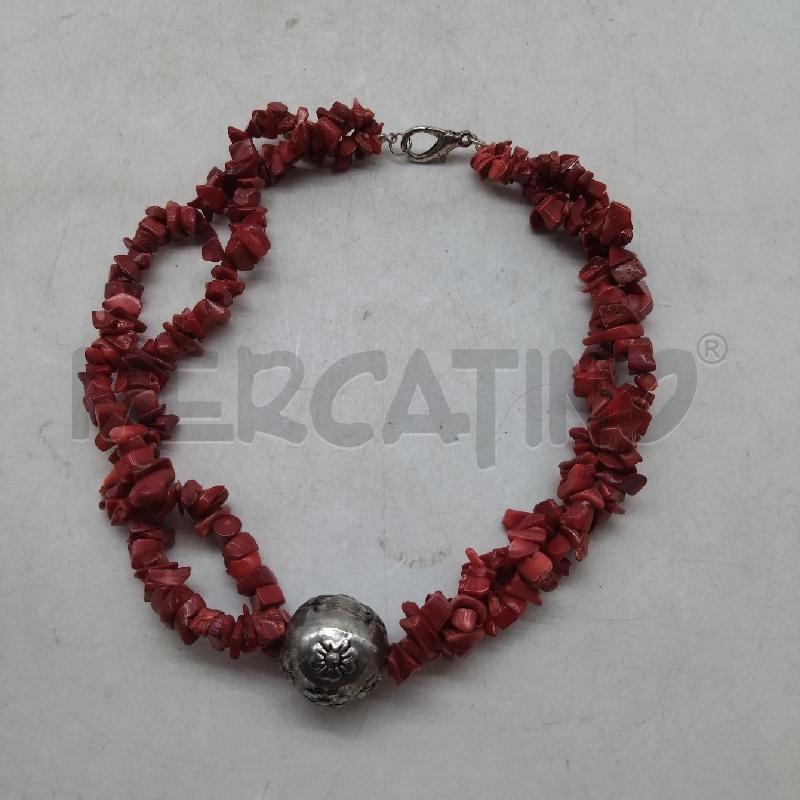 COLLANA PIETRE ROSSE CIONDOLO PALLA METALLO  | Mercatino dell'Usato Domodossola 1