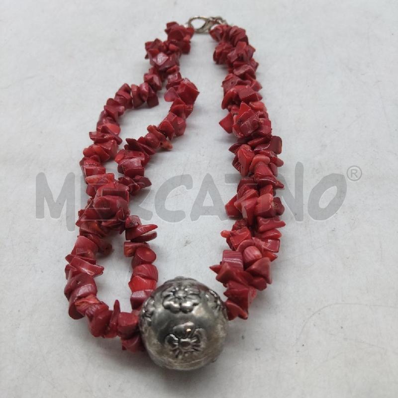 COLLANA PIETRE ROSSE CIONDOLO PALLA METALLO  | Mercatino dell'Usato Domodossola 2