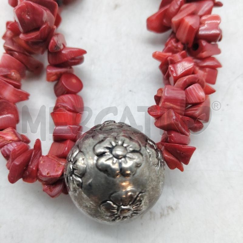 COLLANA PIETRE ROSSE CIONDOLO PALLA METALLO  | Mercatino dell'Usato Domodossola 3