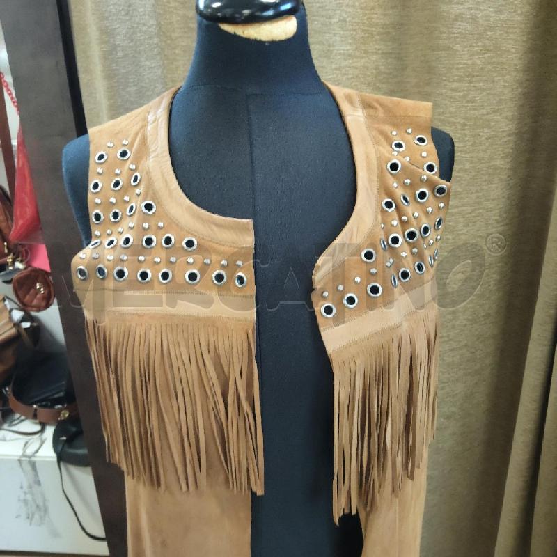 GILET DONNA BEIGE PINKO FRANGE VERA PELLE | Mercatino dell'Usato Domodossola 2