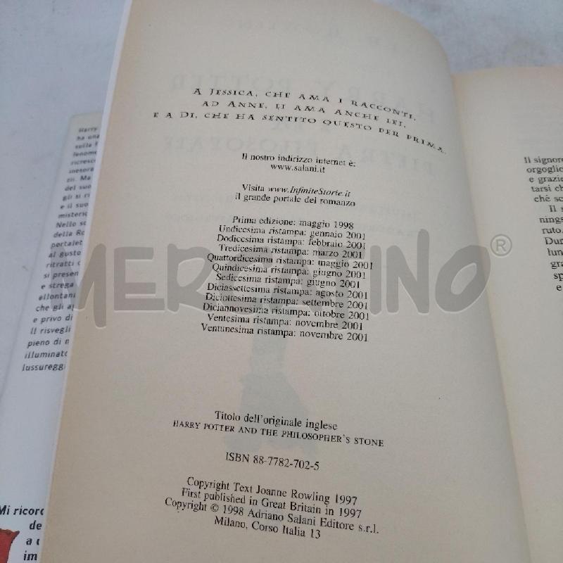 HARRY POTTER E LA PIETRA FILOSOFALE EDIZIONE NOVEMBRE 2001 | Mercatino dell'Usato Domodossola 3