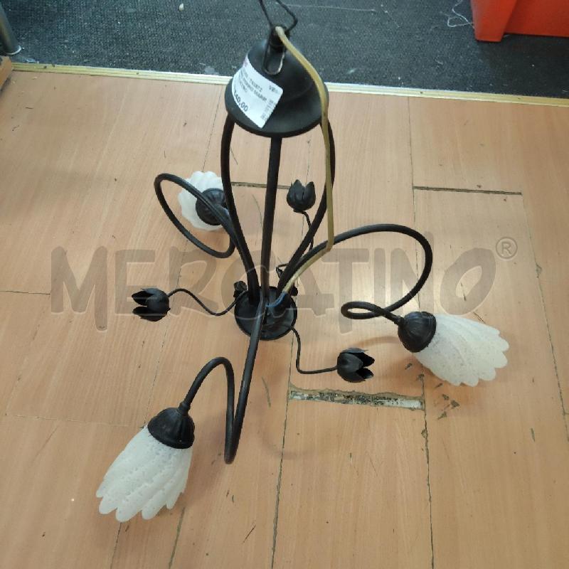 LAMPADARIO FERRO MARRONE 3 LUCI VETRO 3 FIORI FERRO | Mercatino dell'Usato Domodossola 1